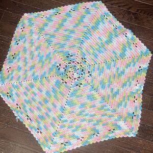 Handmade Multicolor Pastel Polygon Crochet Knit Granny Baby Throw Blanket 37" NW